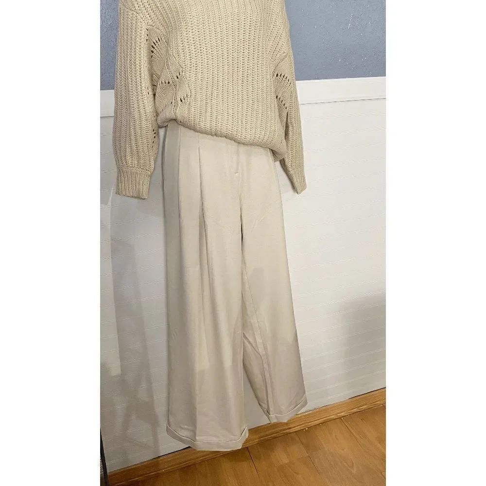Free People Women’s Pleated Wide Leg Pants Ivory White